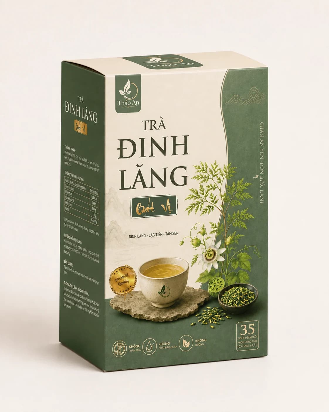Hộp Trà Đinh Lăng Bát Vị Thảo An Premium nhìn từ phía trước