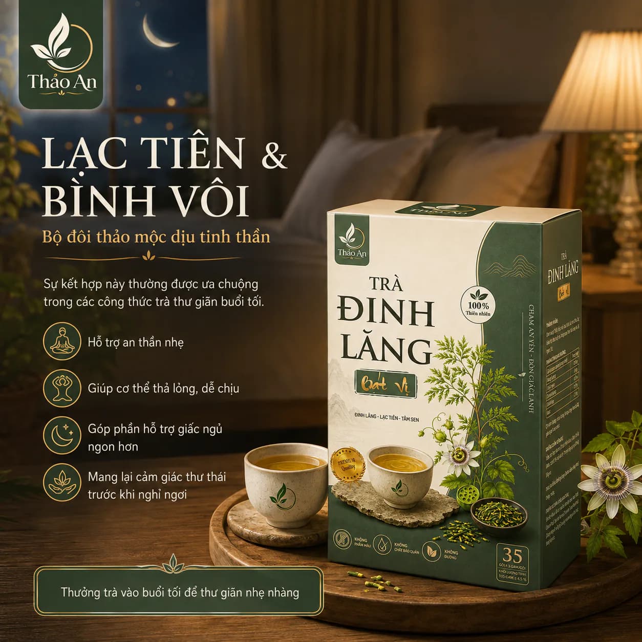 Thông tin về lạc tiên và bình vôi trong Trà Đinh Lăng Bát Vị